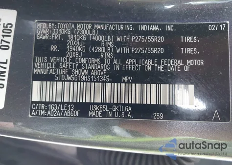 2017 Toyota Sequoia Limited из США, поврежденный, VIN 5TDJW5G19HS151345